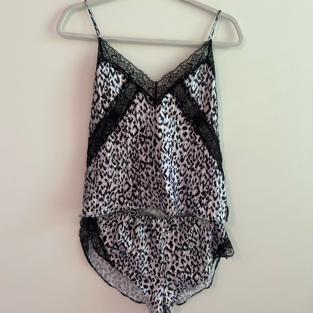 Victoria's Secret Purple Leopard Lace Trim Pajama Set